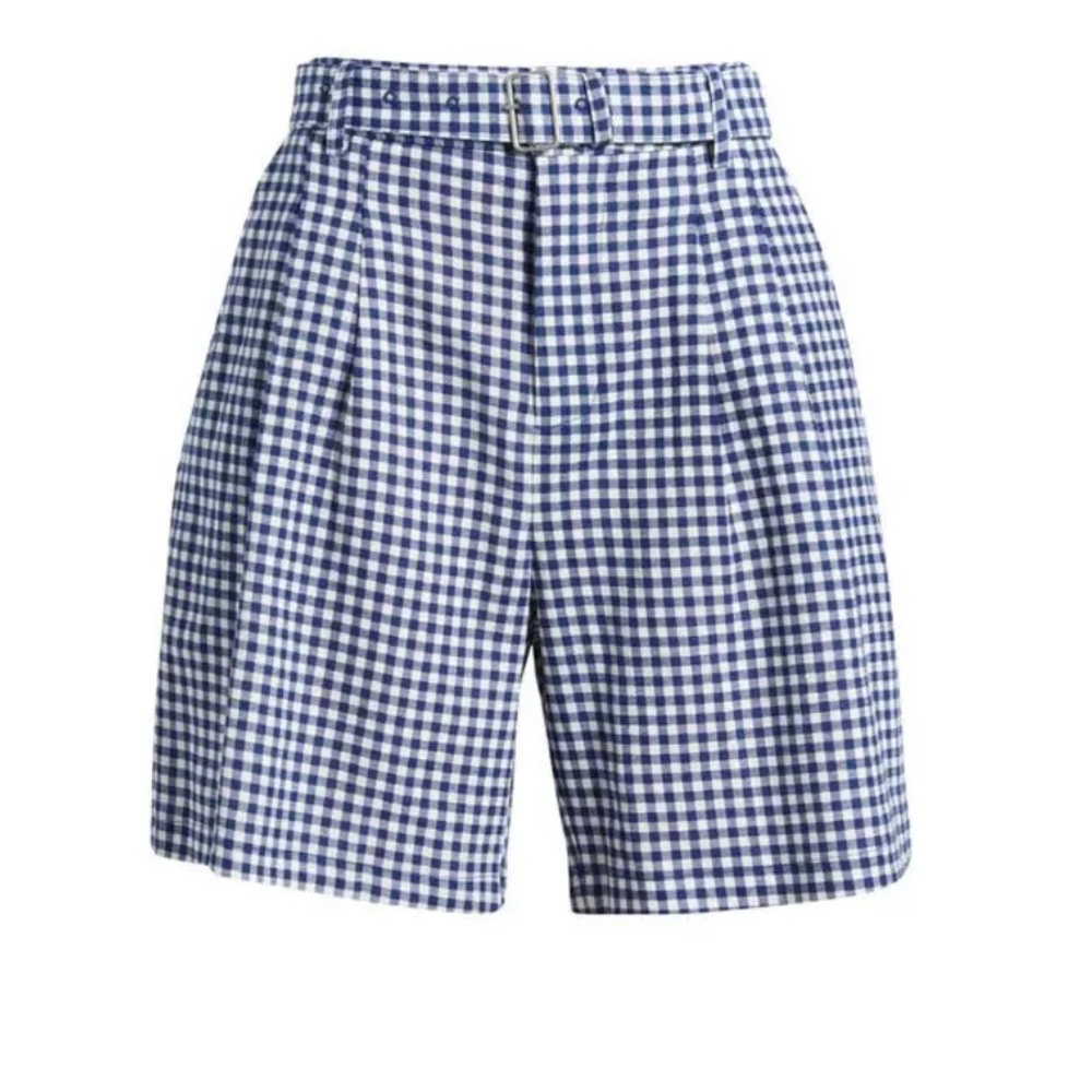 Avec Les Filles Navy & White Gingham Shorts with Tie Belt